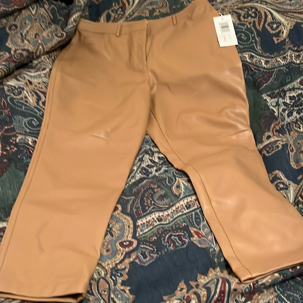 Women's Camel Faux Leather Crop Pants